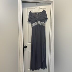 JS Boutique Gray Sequin Waist Chiffon Evening Gown Dress Size 8
